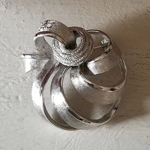 Vintage Coro Silver Tone Ribbon Brooch